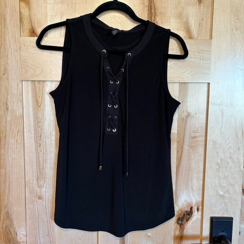 White House Black Market Lace Up Matte Jersey Tank S Small Black 570287498